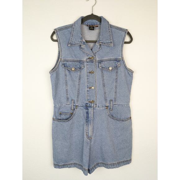 Vintage Coveralls Shortalls NY Line Denim Shorts 90s Spring Summer Blue Size S - Picture 1 of 11